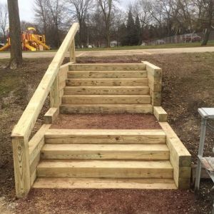 Steps installed at Stewart-McBride Park in Mount Pleasant using 6"x6" treated timbers.