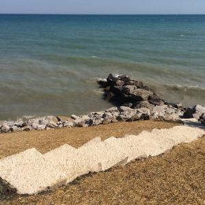 White lannon steps installed down bluff to Lake Michigan in Mount Pleasant