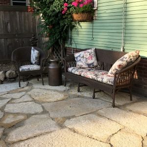 Natural stone patio installed in Racine.