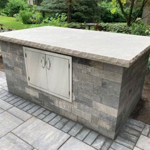 County Materials Summit stone cabinet with Indiana Grey cut stone countertop