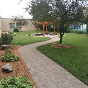 New planting beds, pergola and repaired paver walkway in the courtyard at Westridge Elementary School in Racine.