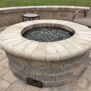 Unilock Brussels Dimensional block fire pit with gas insert in Caledonia, WI