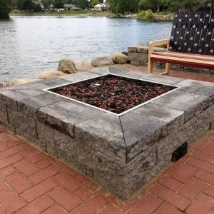 County Materials Tribute block fire pit with gas insert in Mount Pleasant, WI.