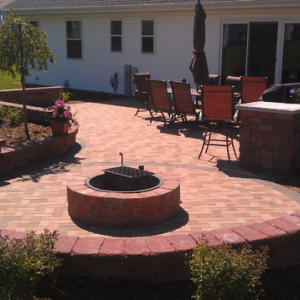 A fire pit and outdoor kitchen installed in Union Grove, WI.