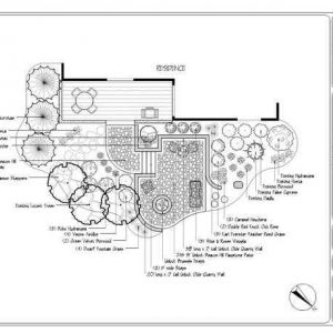A 2D plan showing the layout of a proposed brick paver patio in Wind Point. Plants are labeled for identification.