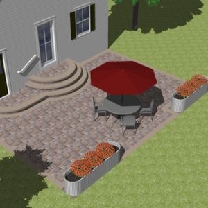 3-D image of patio and steps.