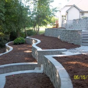 StoneWall Select block multi-tiered retaining walls installed in Mount Pleasant, WI.